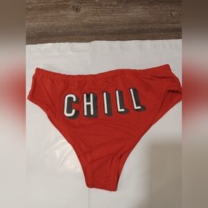 Red 'CHILL' High-Waisted Bikini Bottom